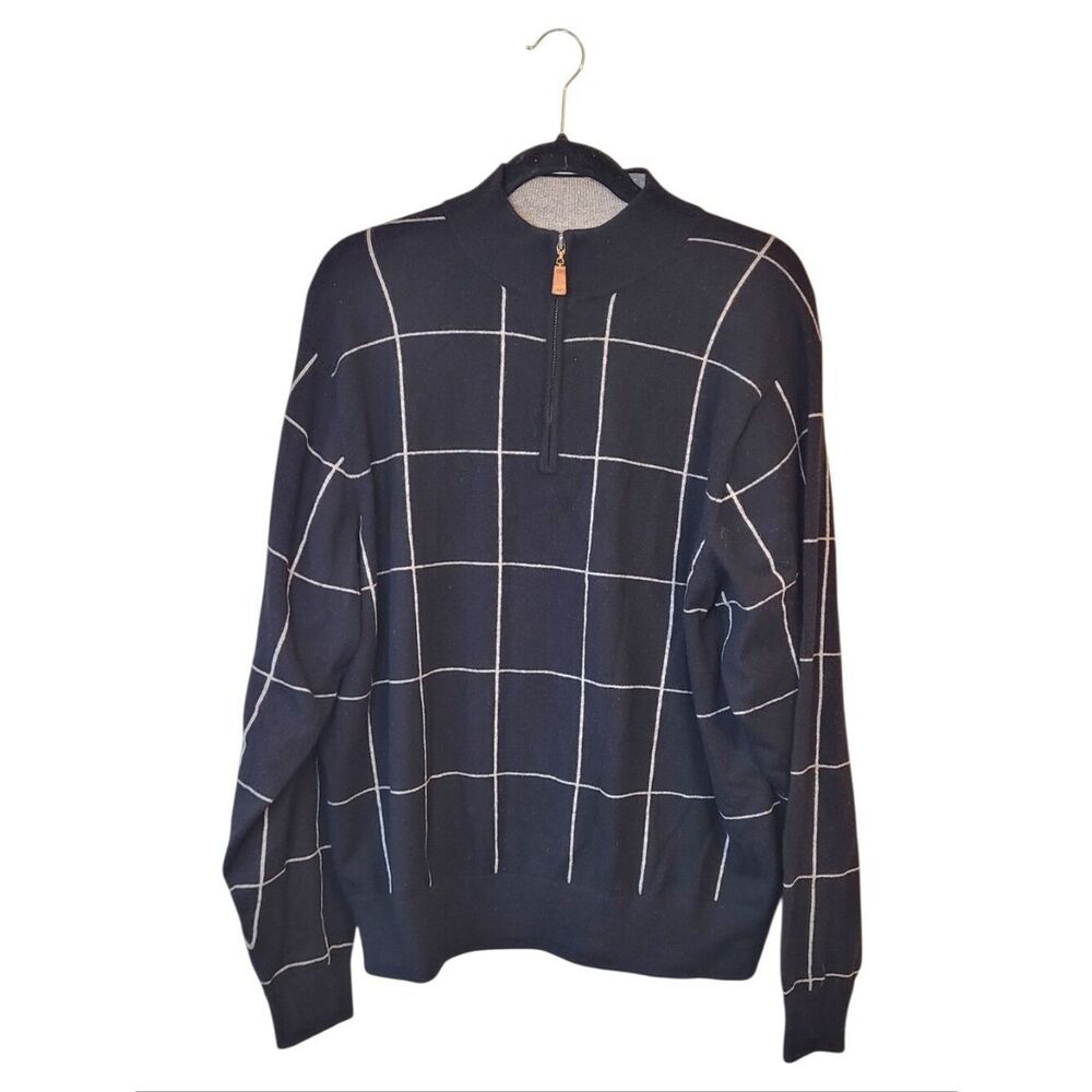 Reserve Patrick James 100% Cashmere Men's Black Windowpane Zip Sweater Size L